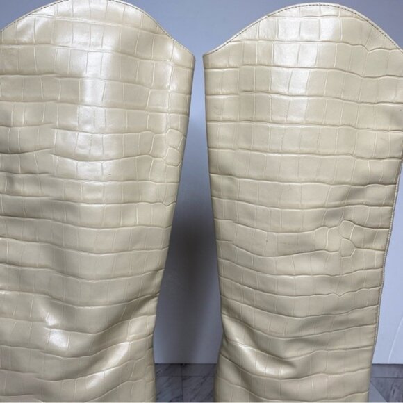 Schutz Maryana Eggshell Croc Embossed Leather Tall Heeled Boot 8 1/2 B - Picture 10 of 16